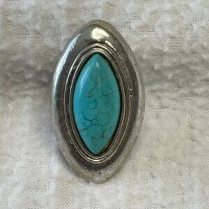 Huge Turquoise/Howlite & Silver Adjustable Ring